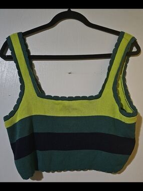 Anthropologie Striped Knit Crop in Yellow, Teal & Navy